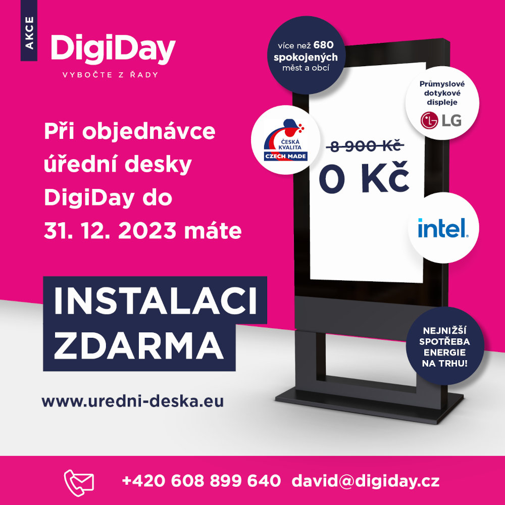 Získejte v akci zdarma instalaci úředních desek DigiDay
